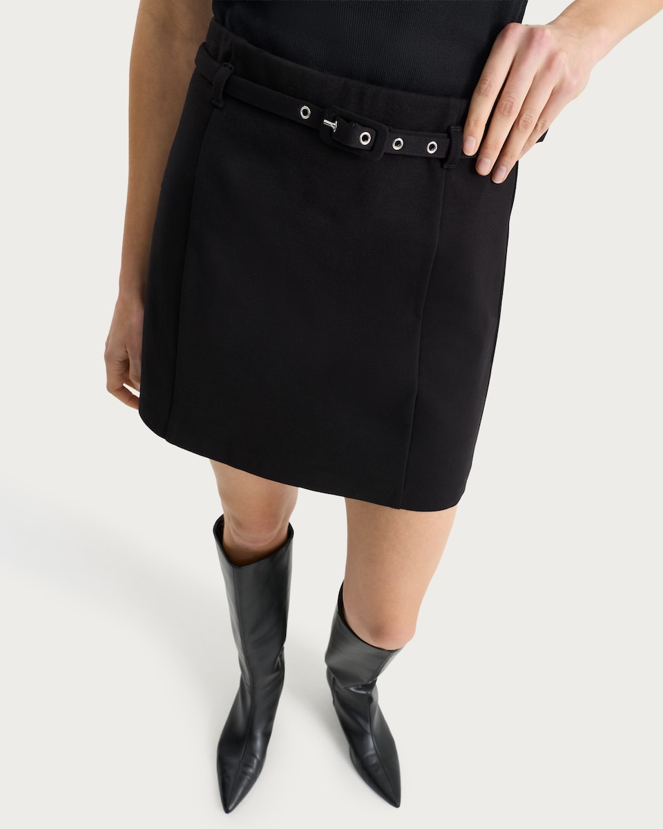 image 1 of F&F Ponte Belted Mini Skirt in Black