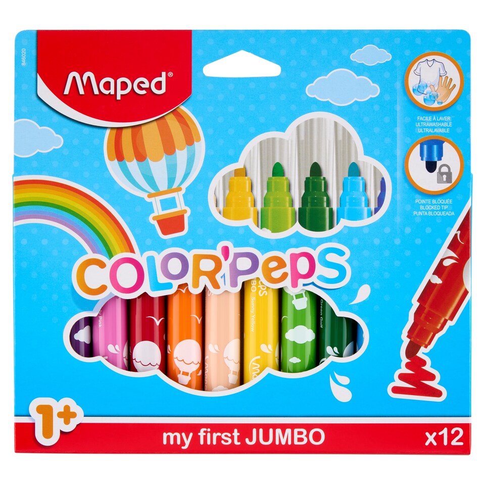 Maped Color' Peps Jumbo kimosható, vastag filctoll készlet 1,5 mm 12 különböző szín