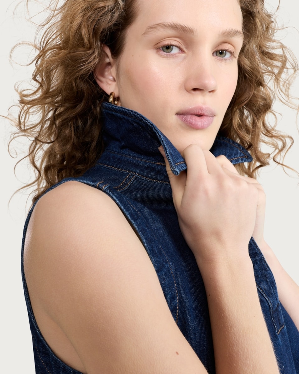 image 1 of F&F Denim Sleeveless Top in Navy