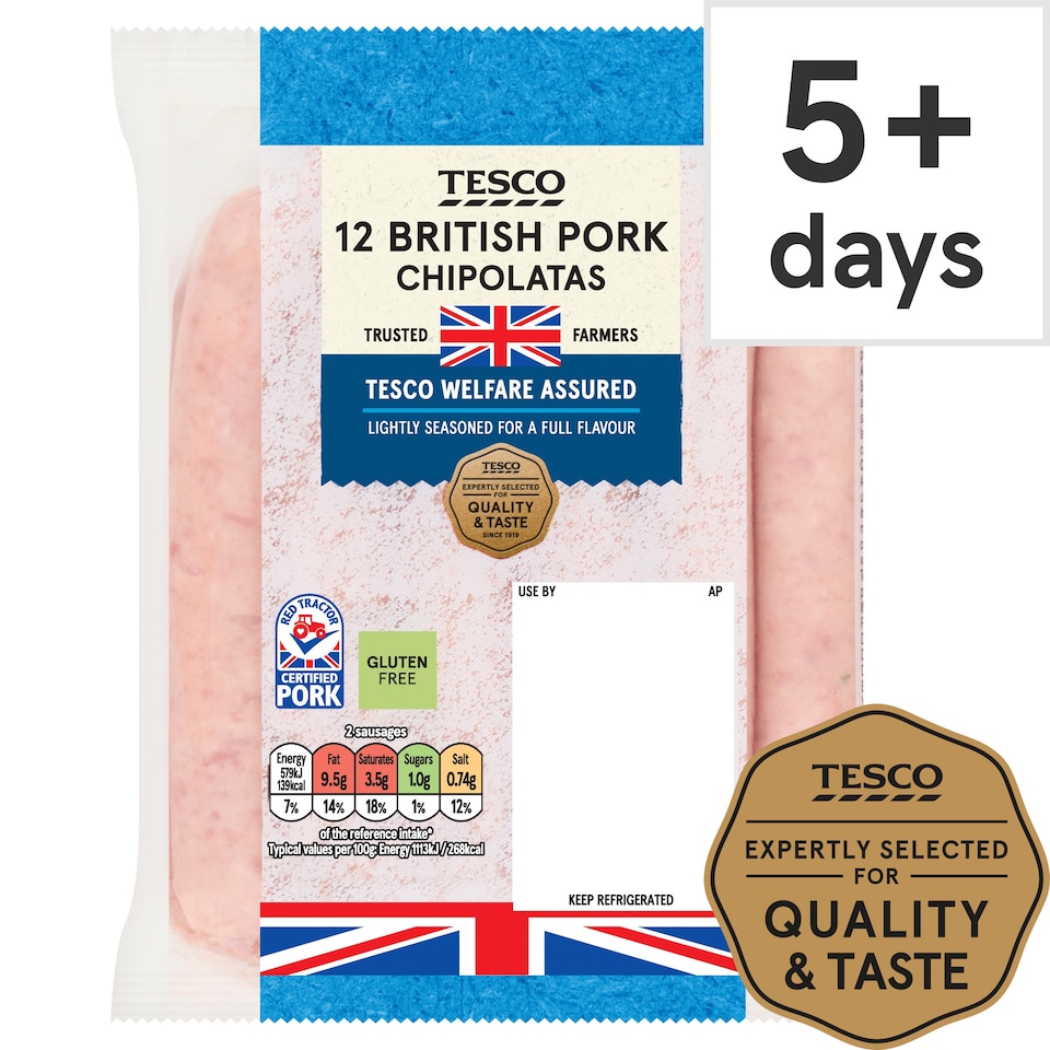 Tesco 12 Pork Chipolatas Chipolatas 375G