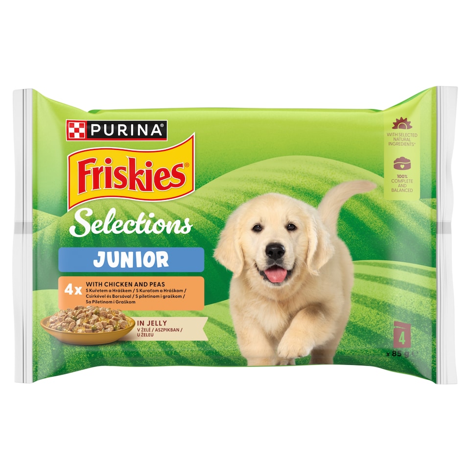 Purina Friskies Junior Wet Dog Food with Chicken and Peas in Aspic 4 × 85 g