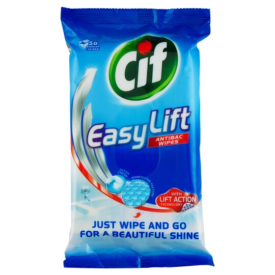 Cif Easy Lift Ocean Antibacterial Wipes 50S Tesco Groceries