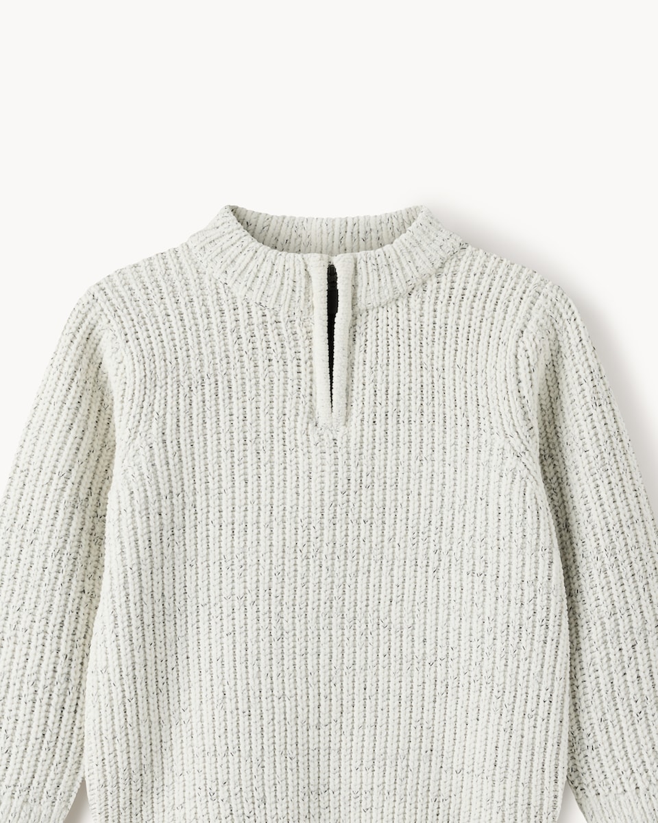 image 1 of F&F Boys Chenille Knitter Quarter Zip Jumper in White