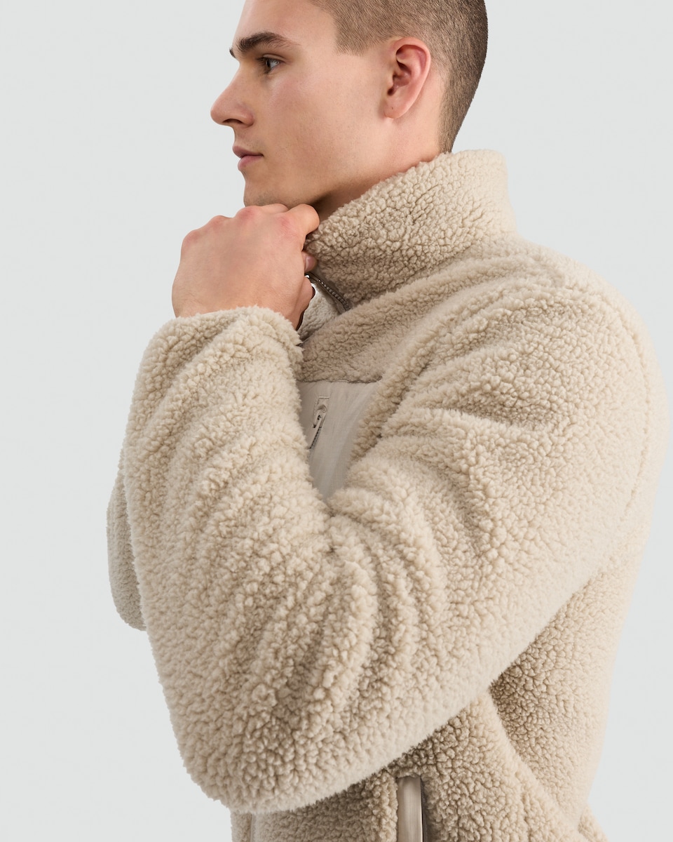 image 1 of F&F Pocket Front Zip Up Fleece Jacket in Cream
