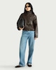 image 1 of F&F Faux Leather Bubble Hem Jacket in Brown