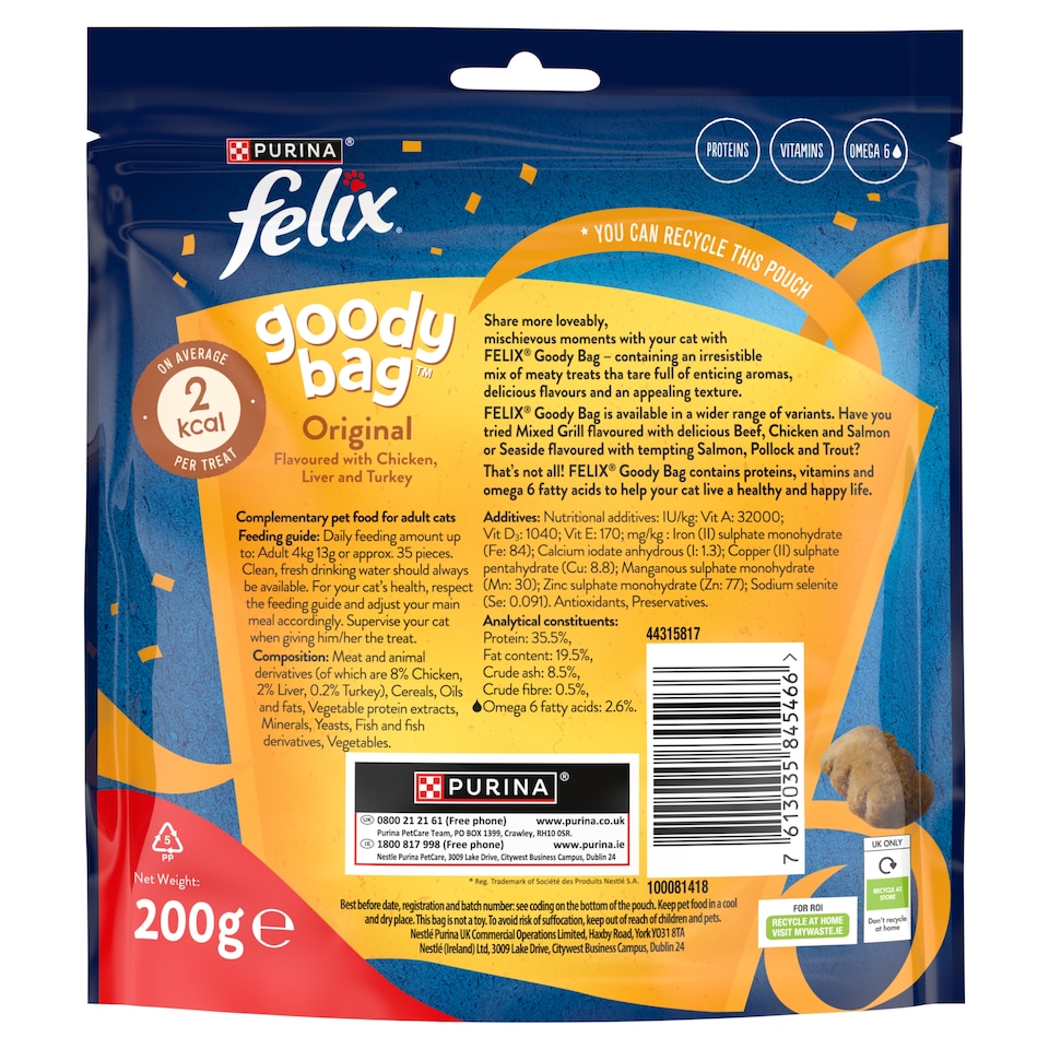 image 1 of FELIX Goody Bag Original Chicken; Liver and Turkey Cat Treats 200g