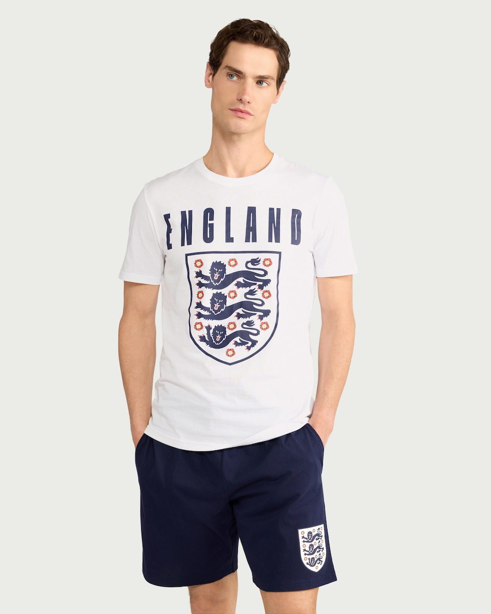 image 1 of England Pure Cotton Lion Crest Shorts Pyjama Set in Multi Black White