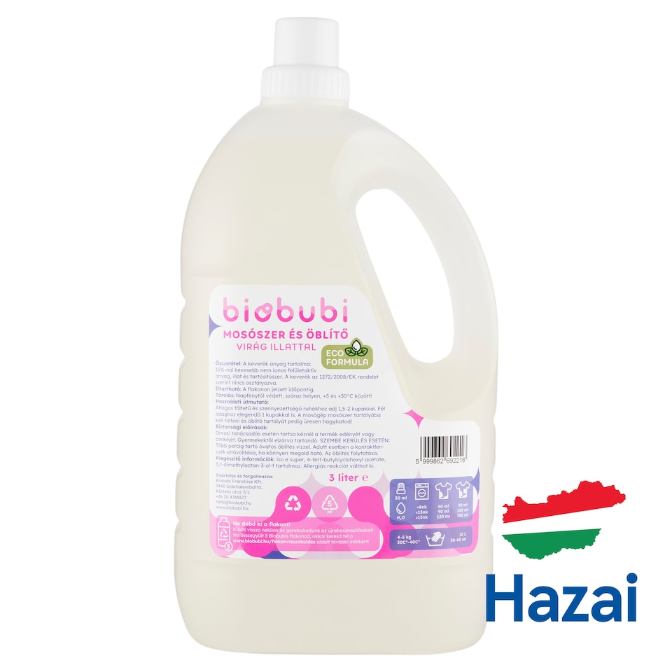 biobubi mosószer és öblítő virág illattal 3 l