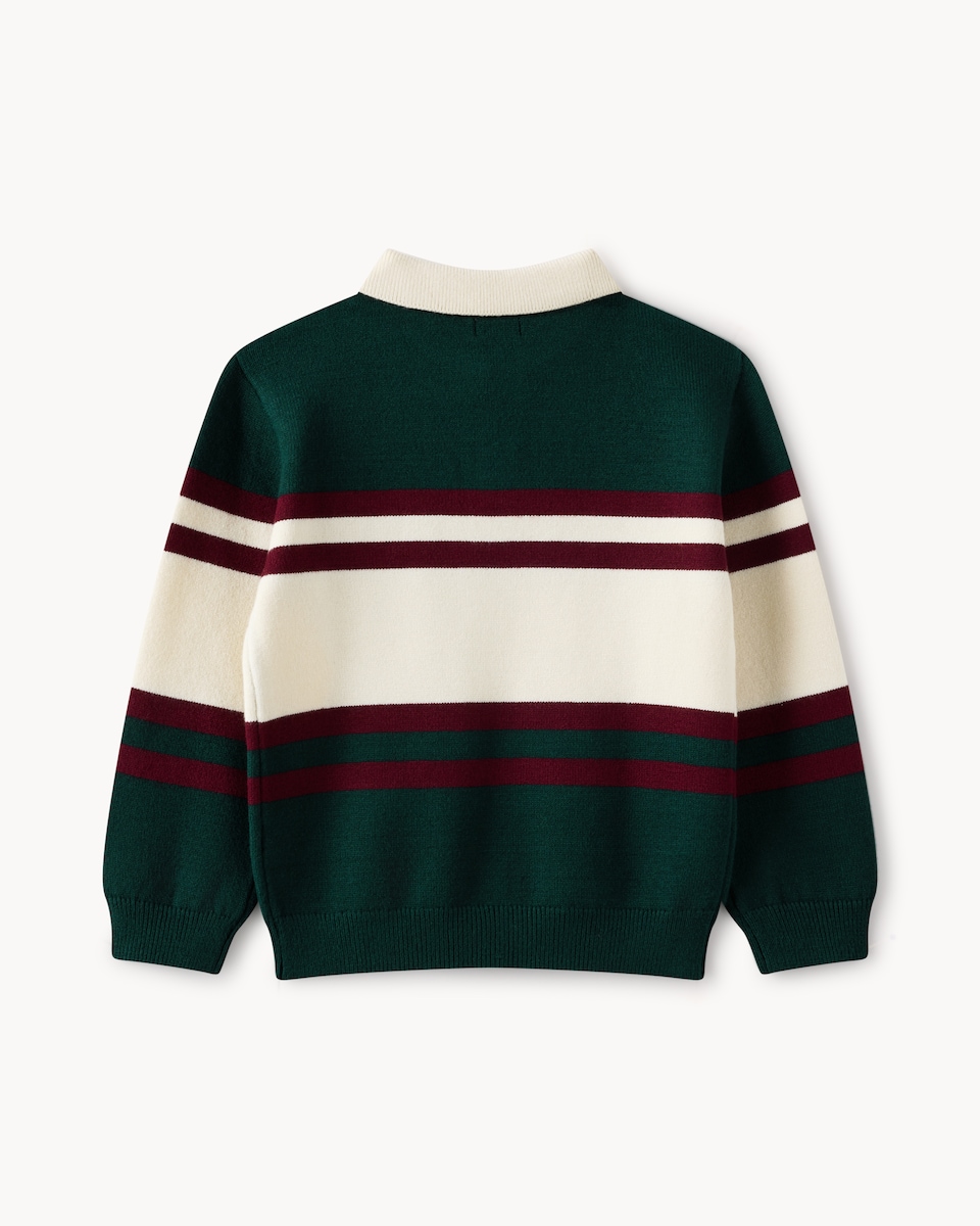 image 1 of F&F Boys Striped Teddy Rugby Jumper in Green