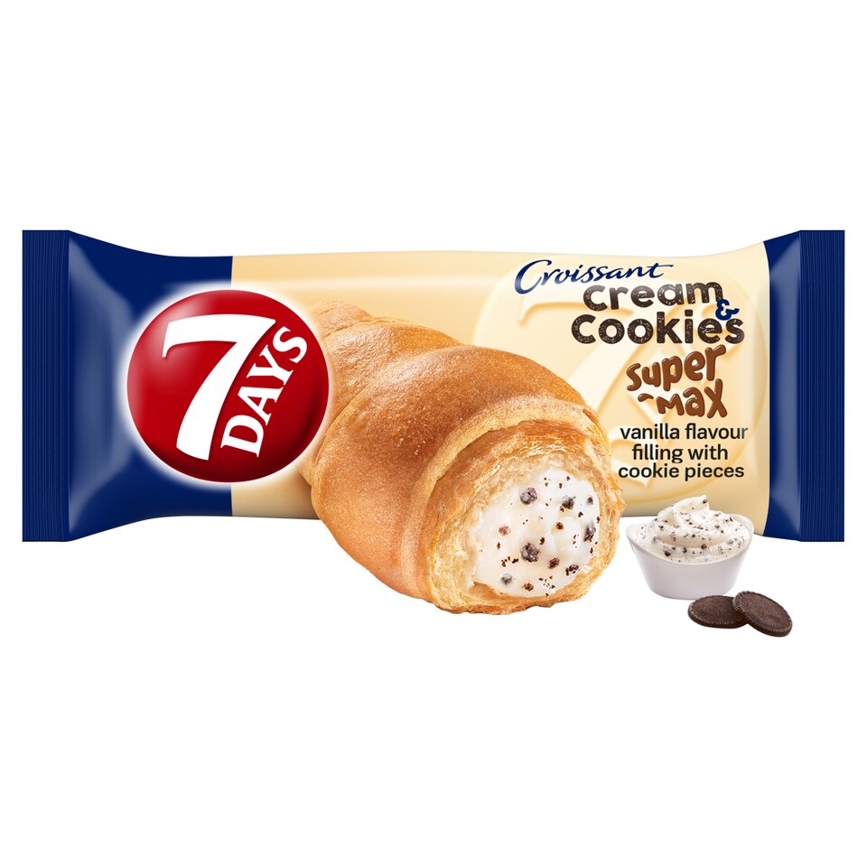 Obrázek 1 pro produkt 7 Days Croissant Super Max Cream & Cookies s vanilkovou příchutí s mlékem a s kousky sušenek 110g