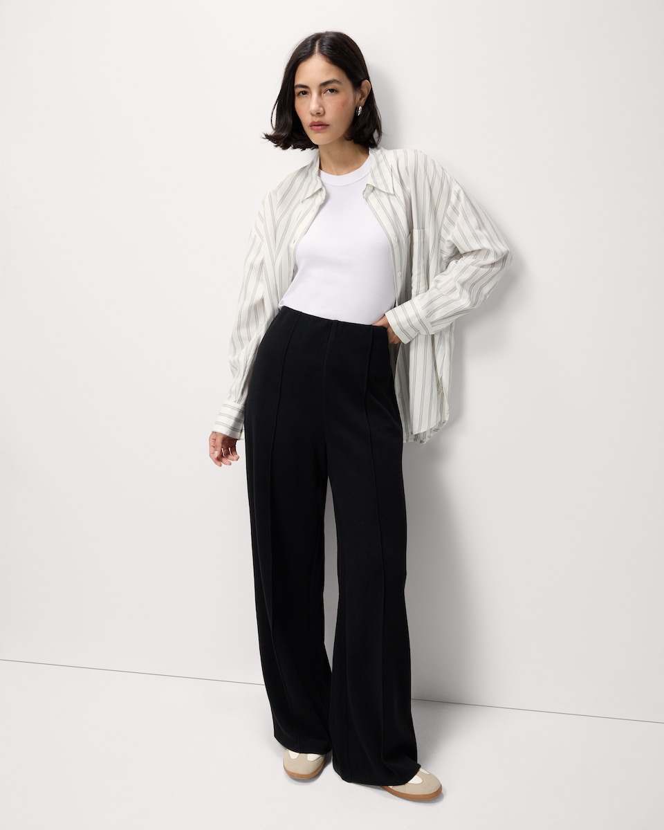 image 1 of F&F Brushed Pintuck Wide Leg Trousers in Black