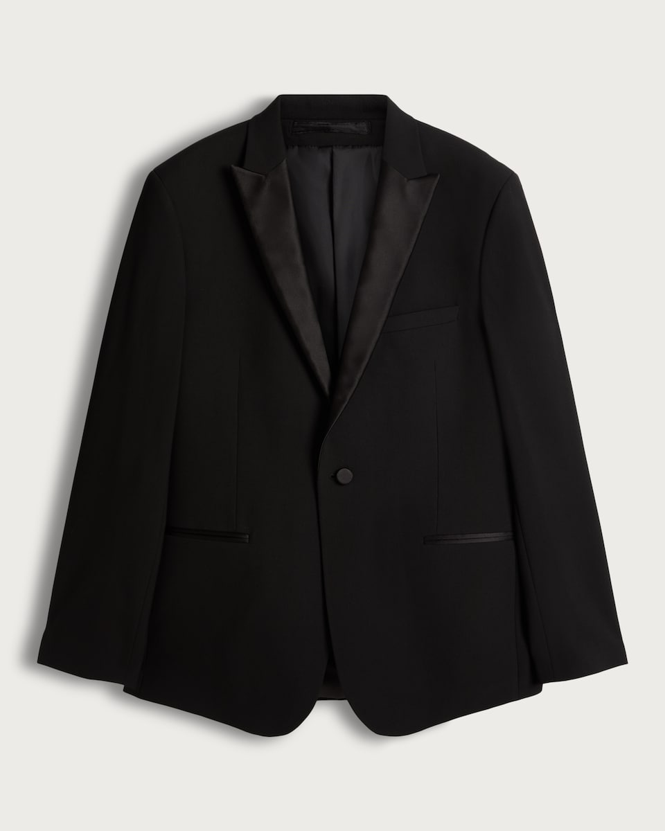 image 1 of F&F Single Button Tailored Fit Tuxedo Jacket in Black
