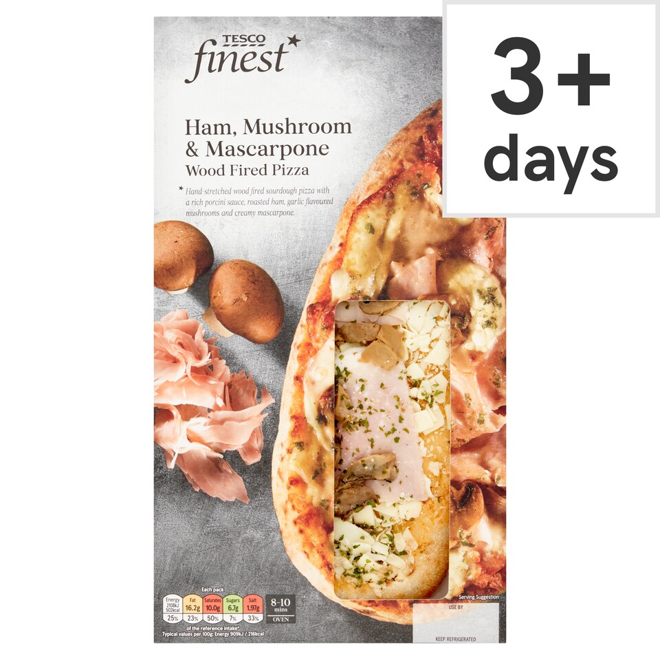 Tesco Finest Ham, Mushroom And Mascarpone Pizza 250G