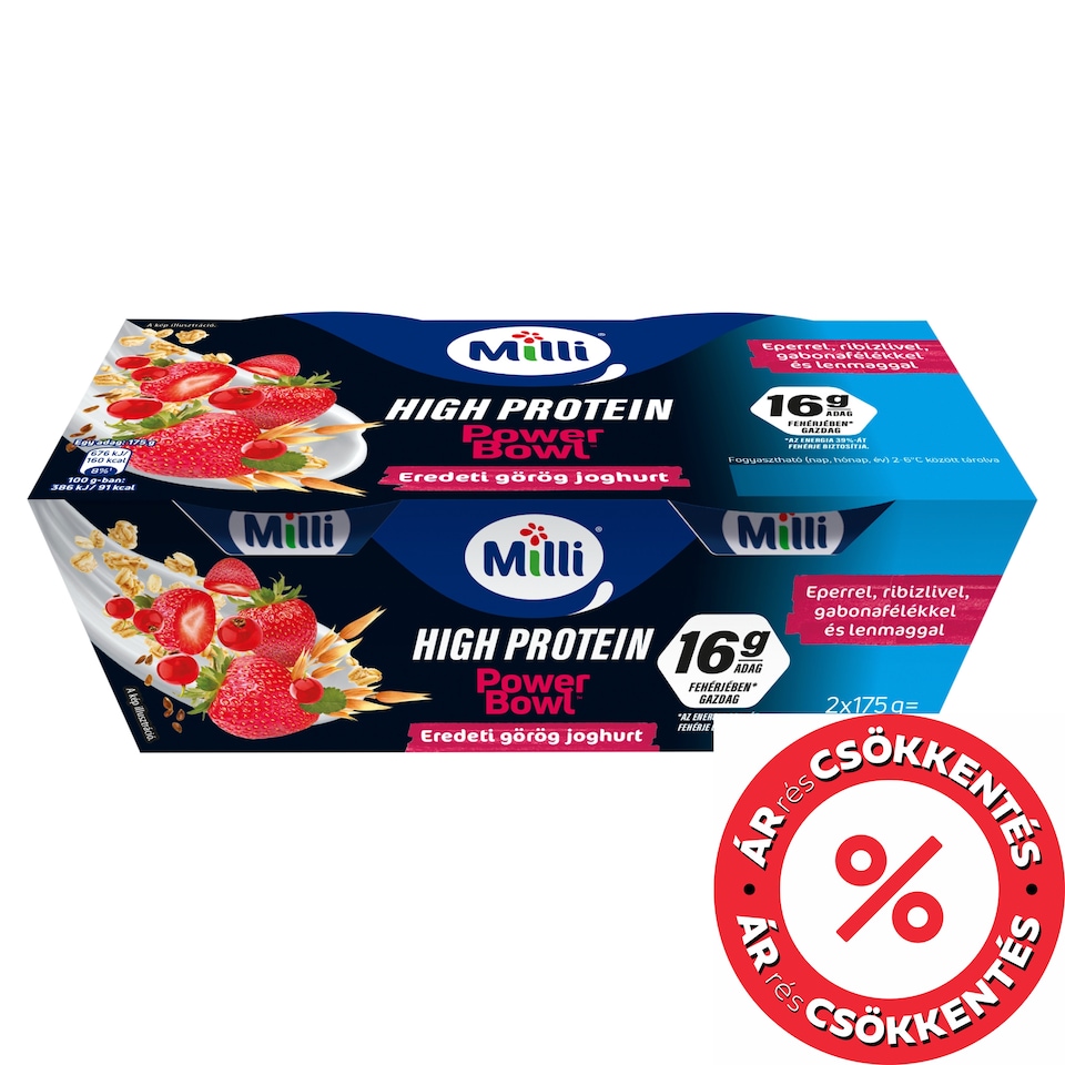 Milli Power Bowl Low-Fat Original Greek Cream Yogurt with Strawberries & Currants 2 x 175 g (350 g)