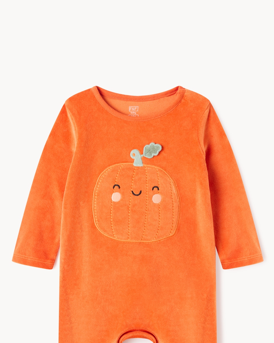 image 1 of F&F Baby Cotton Rich Halloween Pumpkin Sleepsuit and Hat Set in Brick