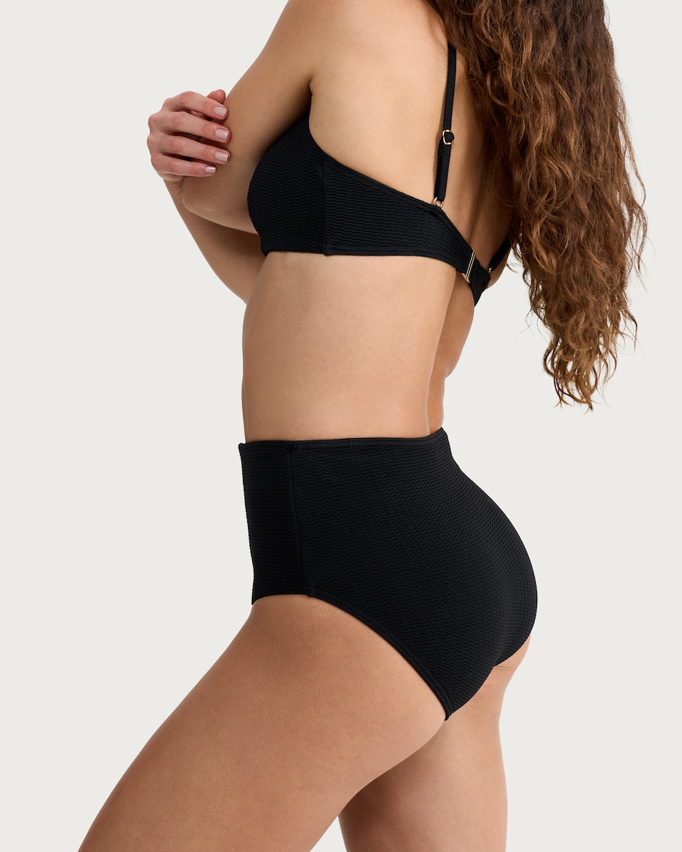 image 1 of F&F Textured High Waisted Bikini Bottoms in Black