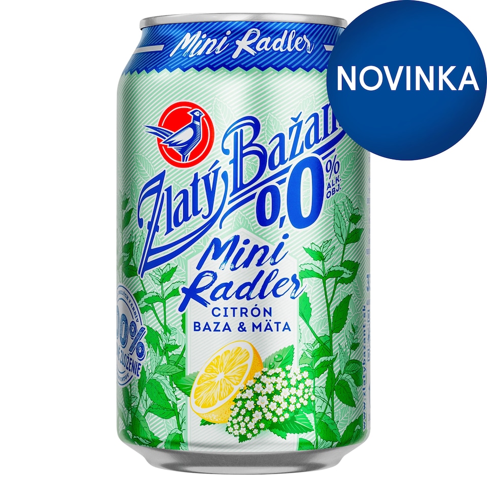 Zlatý Bažant Radler 0,0% Citrón Baza Mäta plechovka 330 ml