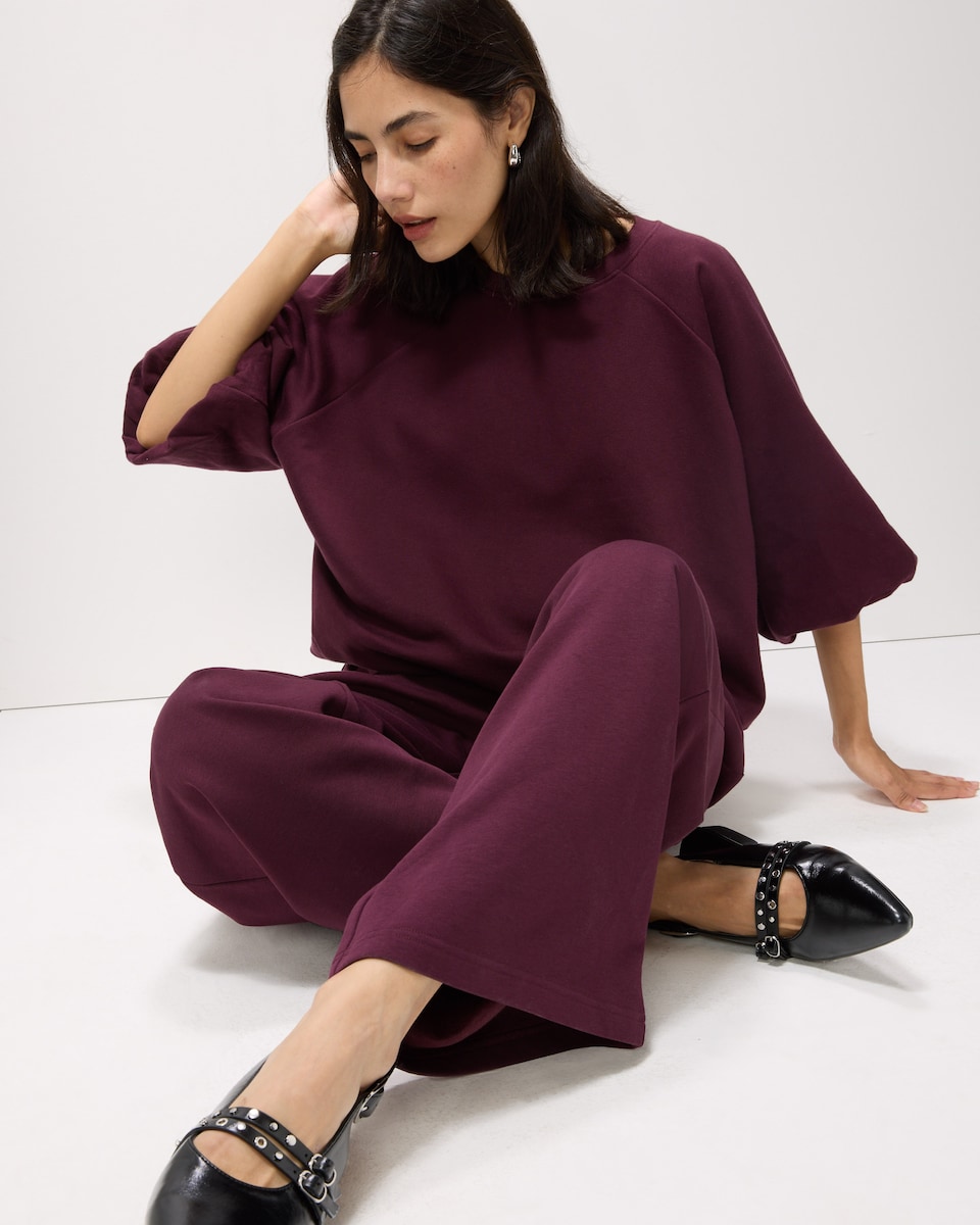 image 1 of F&F Cotton Rich Wide Leg Drawstring Trousers in Purple