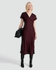 image 1 of F&F Satin V Neck Midi Dress in Burgundy