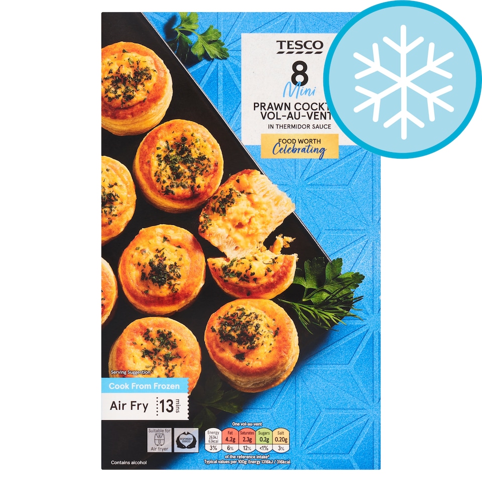 Tesco 8 Mini Prawn Cocktail Vol-Au-Vents 168G