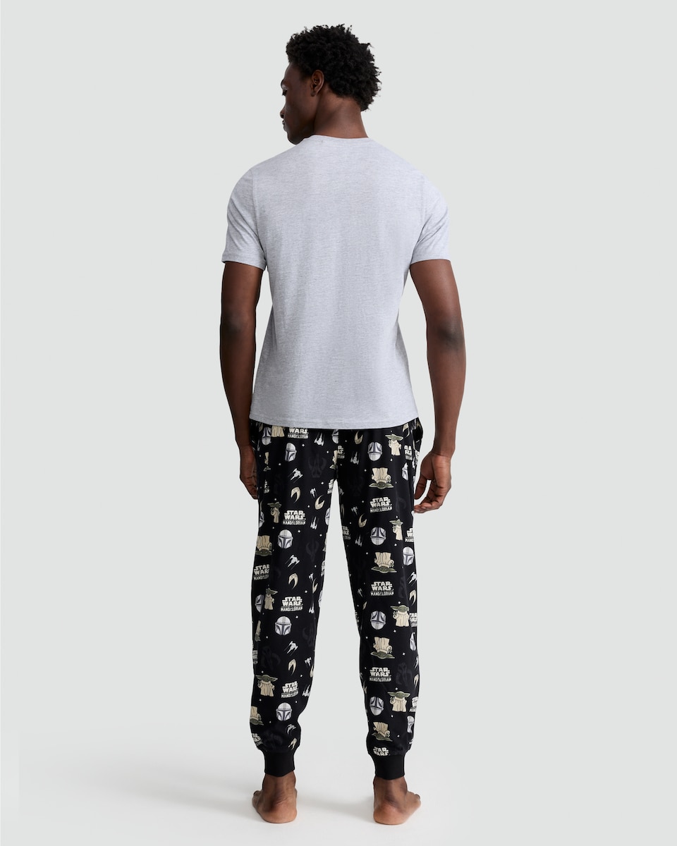 image 1 of Disney Star Wars Mandalorian Fleece Pyjama Bottoms in Black