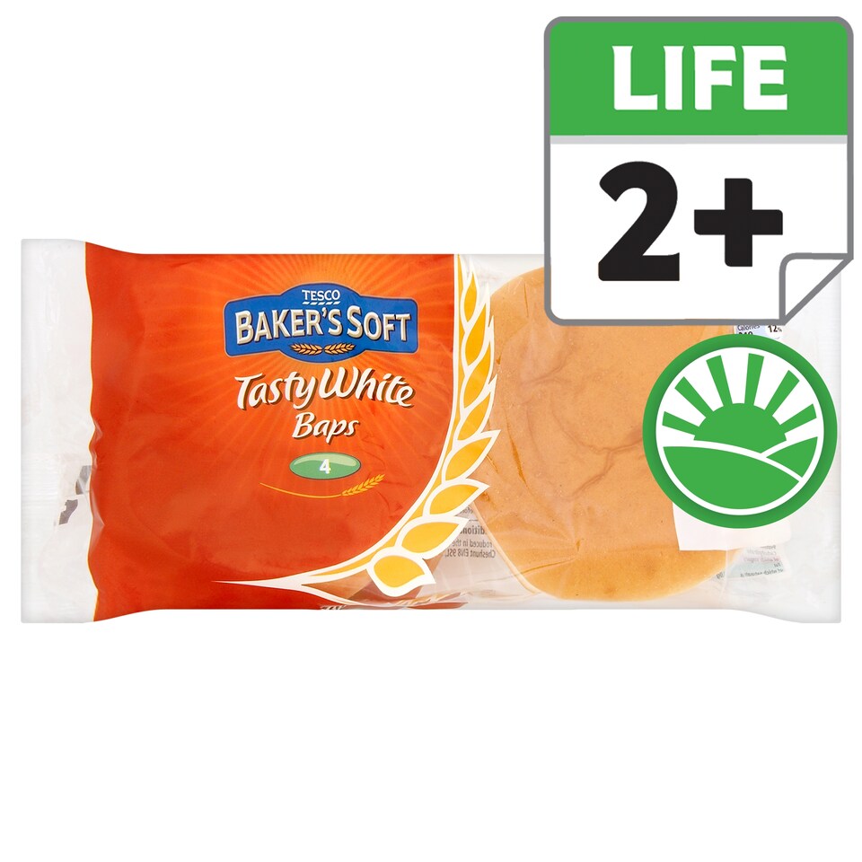 Tesco Large White Baps 4 Pack