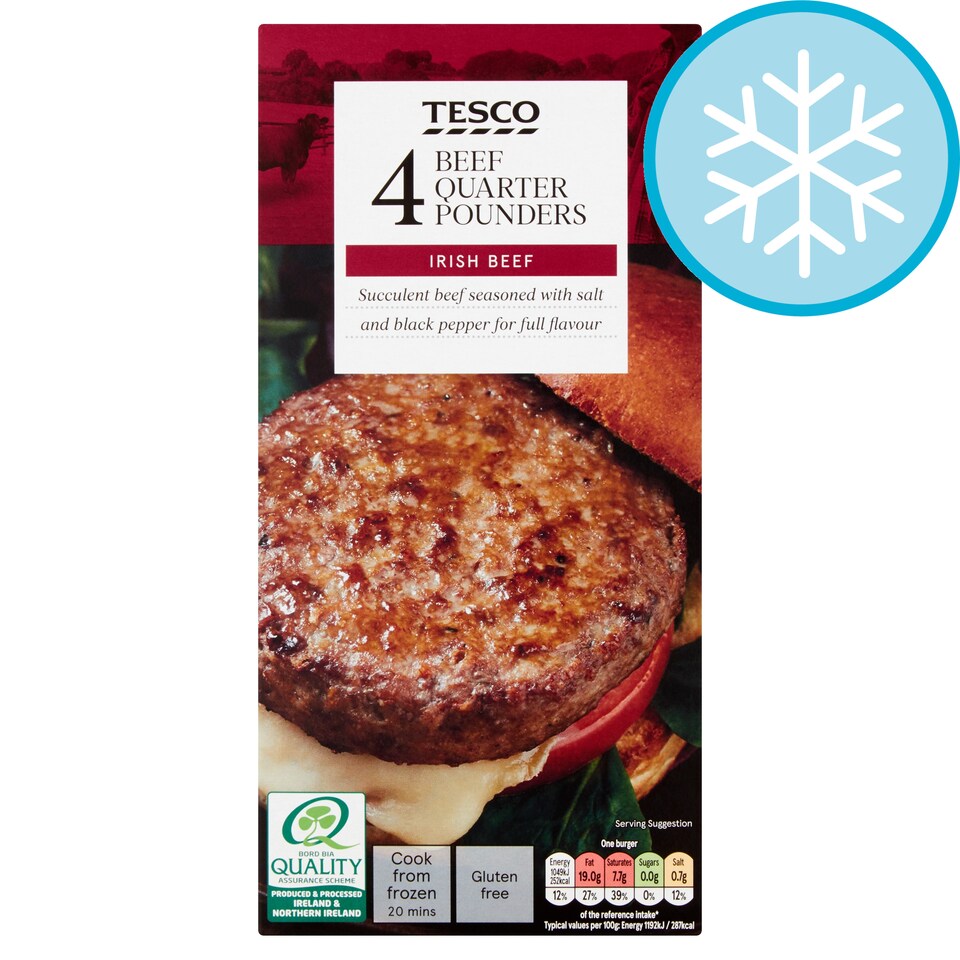 Tesco 4 Beef Quarter Pounders 454G