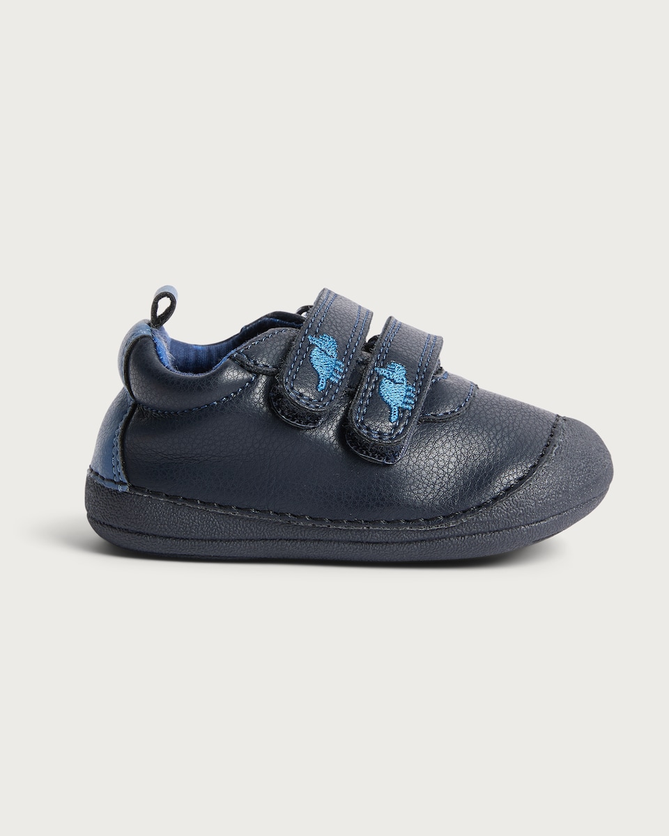 image 1 of F&F Baby Dinosaur Strap Touch Fastening Pre Walker Shoes in Navy