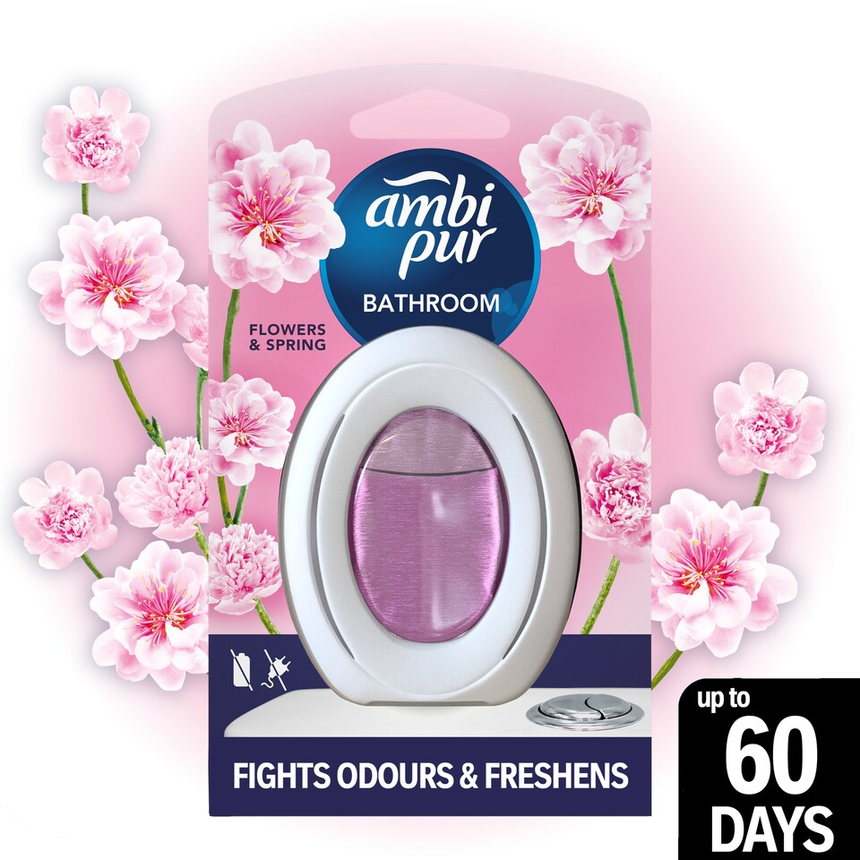 Ambi Pur Bathroom, Continuous Air Freshener Odour Elimination & Prevention, Flowers and Spring1Count