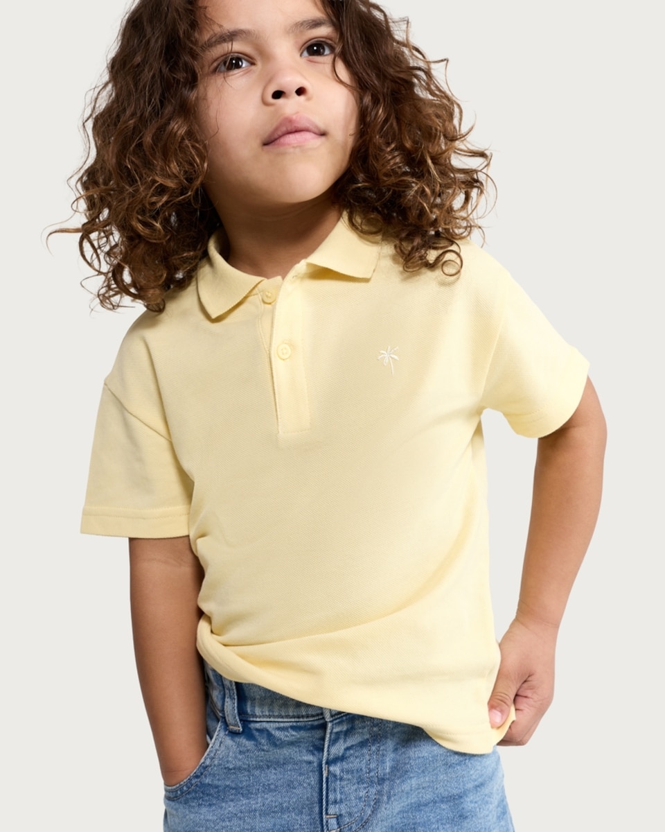 image 1 of F&F Boys Pure Cotton Embroidered Polo Shirt in Yellow