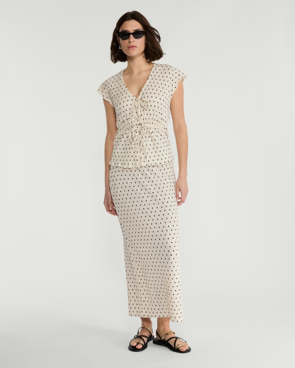 image 1 of F&F Textured Polka Dot Co-ord Midi Skirt in Multi White