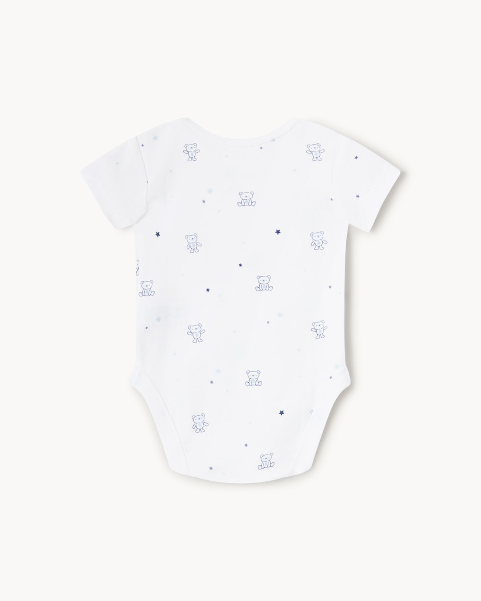 image 1 of F&F Baby 5-Pack Pure Cotton Printed Short Sleeved Bodysuits in Blue
