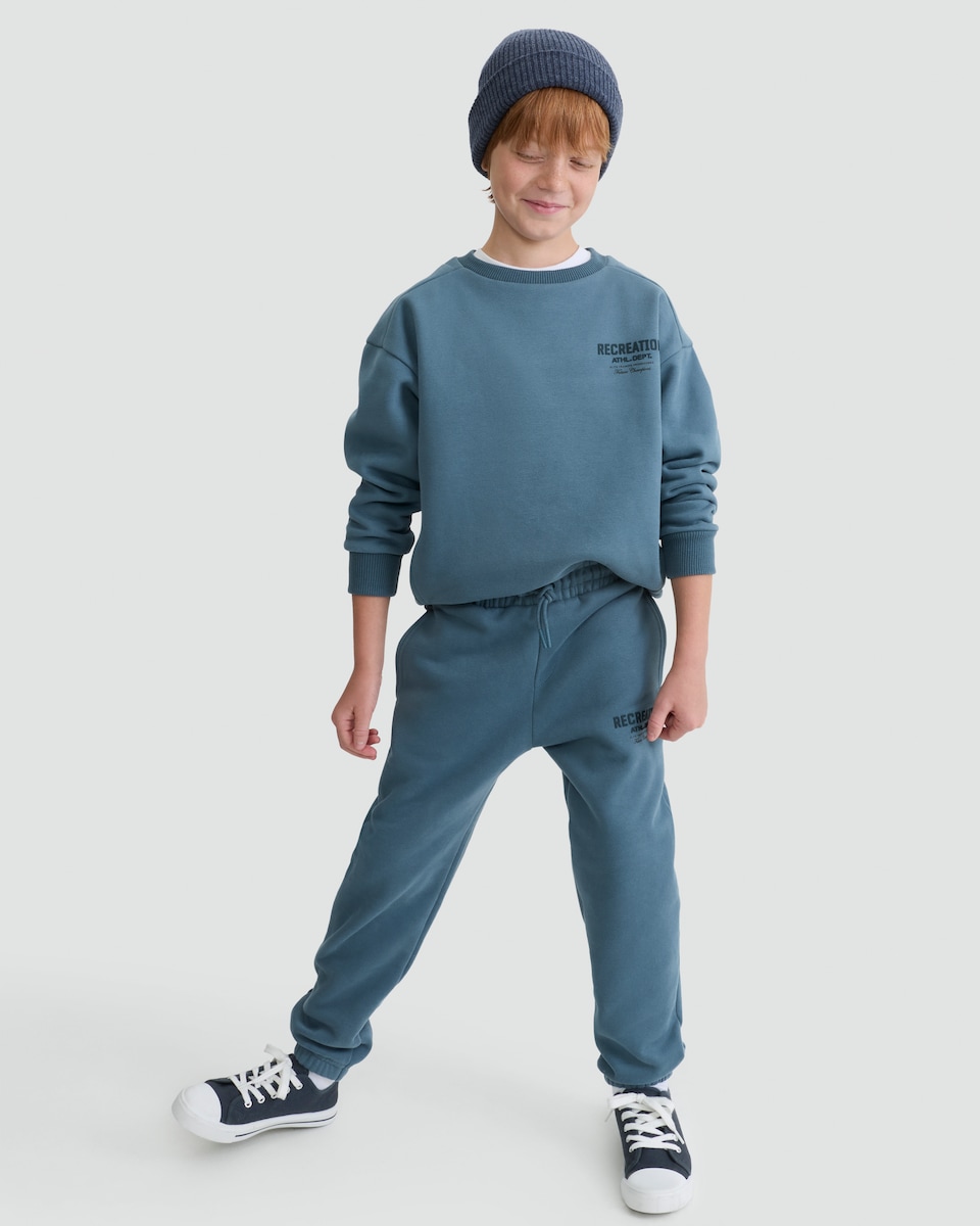 image 1 of F&F Active Boys Cotton Rich Slogan Cuffed Joggers in Blue