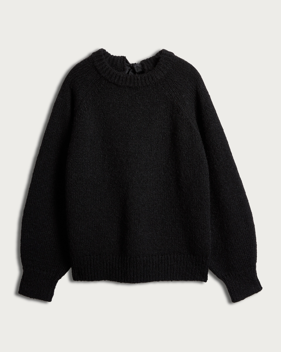 image 1 of F&F Knitted Satin Bow Back Jumper in Black