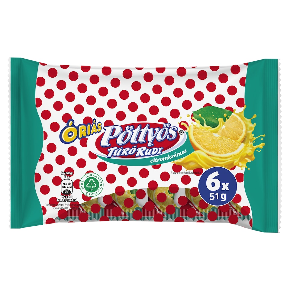 Pöttyös Óriás Túró Rudi citromkrémes túródesszert 6 x 51 g (300 g)