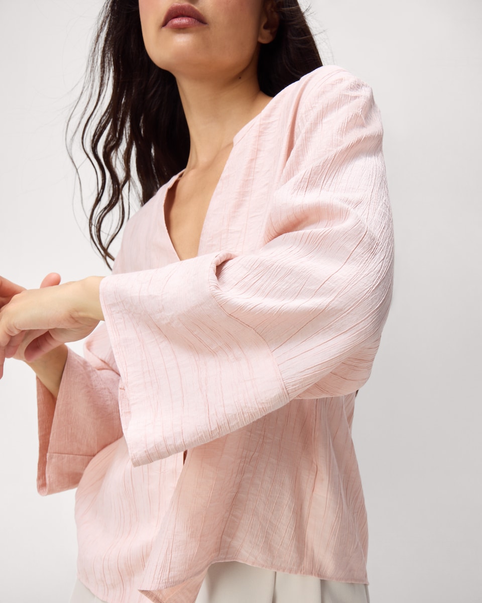 image 1 of F&F Textured Button Up V Neck Blouse in Pink