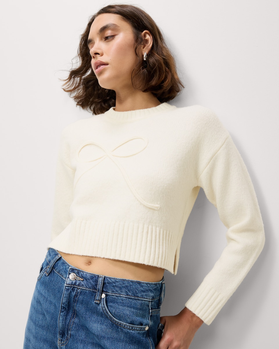 image 1 of F&F Bow Knitted Jumper in Cream
