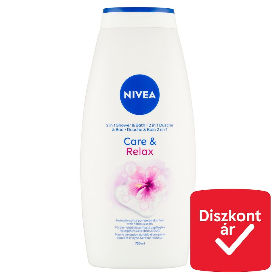 NIVEA Care & Relax ápoló és nyugtatóhatású 2 in 1 hab- és krémtusfürdő 750 ml  1. kép