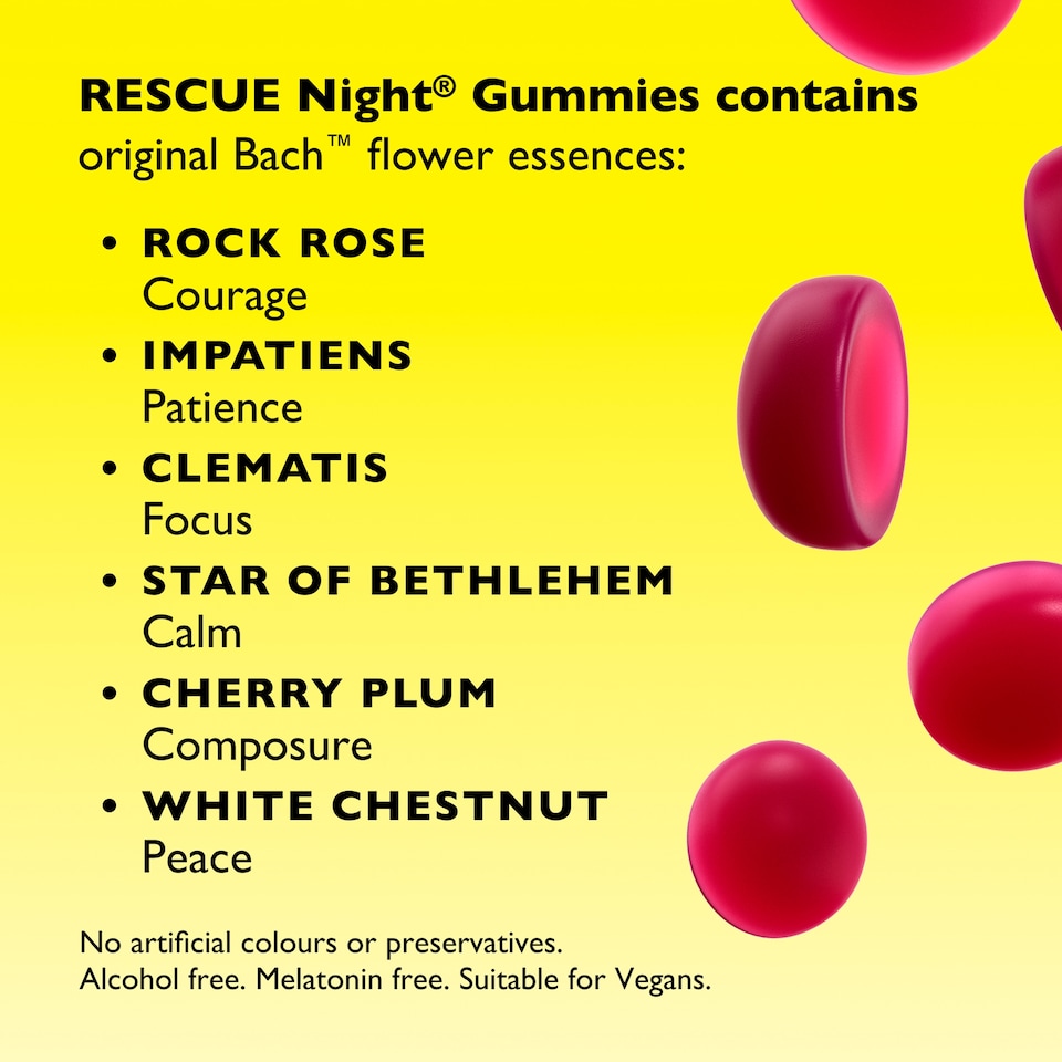 image 1 of Bach Rescue Night Raspberry Sleep Aid Gummies 60s