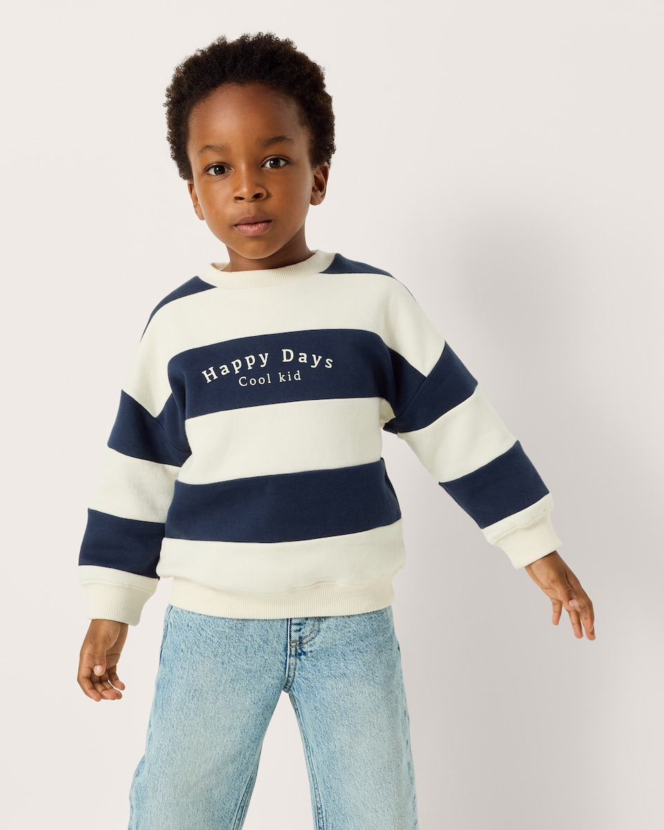 image 1 of F&F Boys Cotton Rich Striped Sweatshirt in Navy
