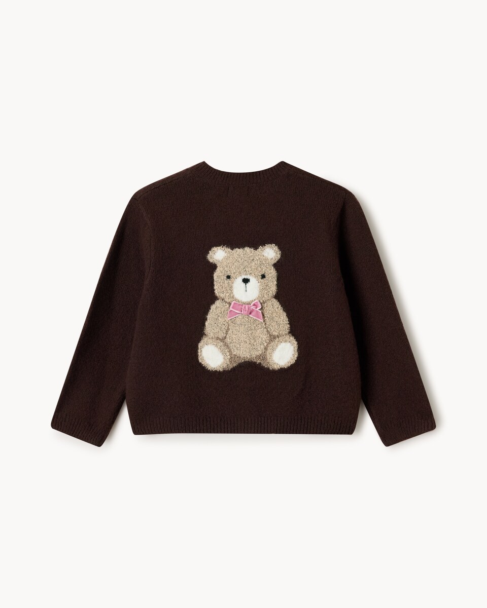 image 1 of F&F Girls Bear Cardigan in Brown