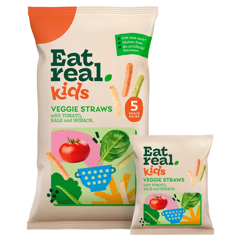 Eat Real Kids Multipack Veggie Straws Tomato Kale & Spinach 5 X 16g