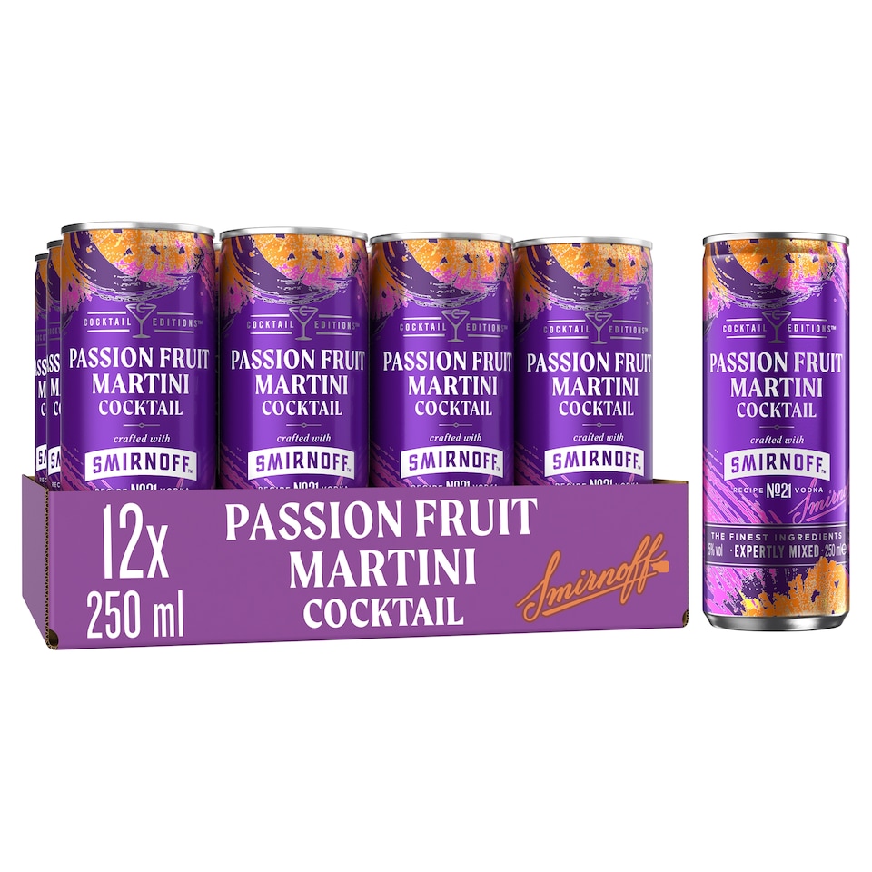 image 1 of Smirnoff Vodka Passionfruit Martini Cocktail Can 5% Vol 250ml