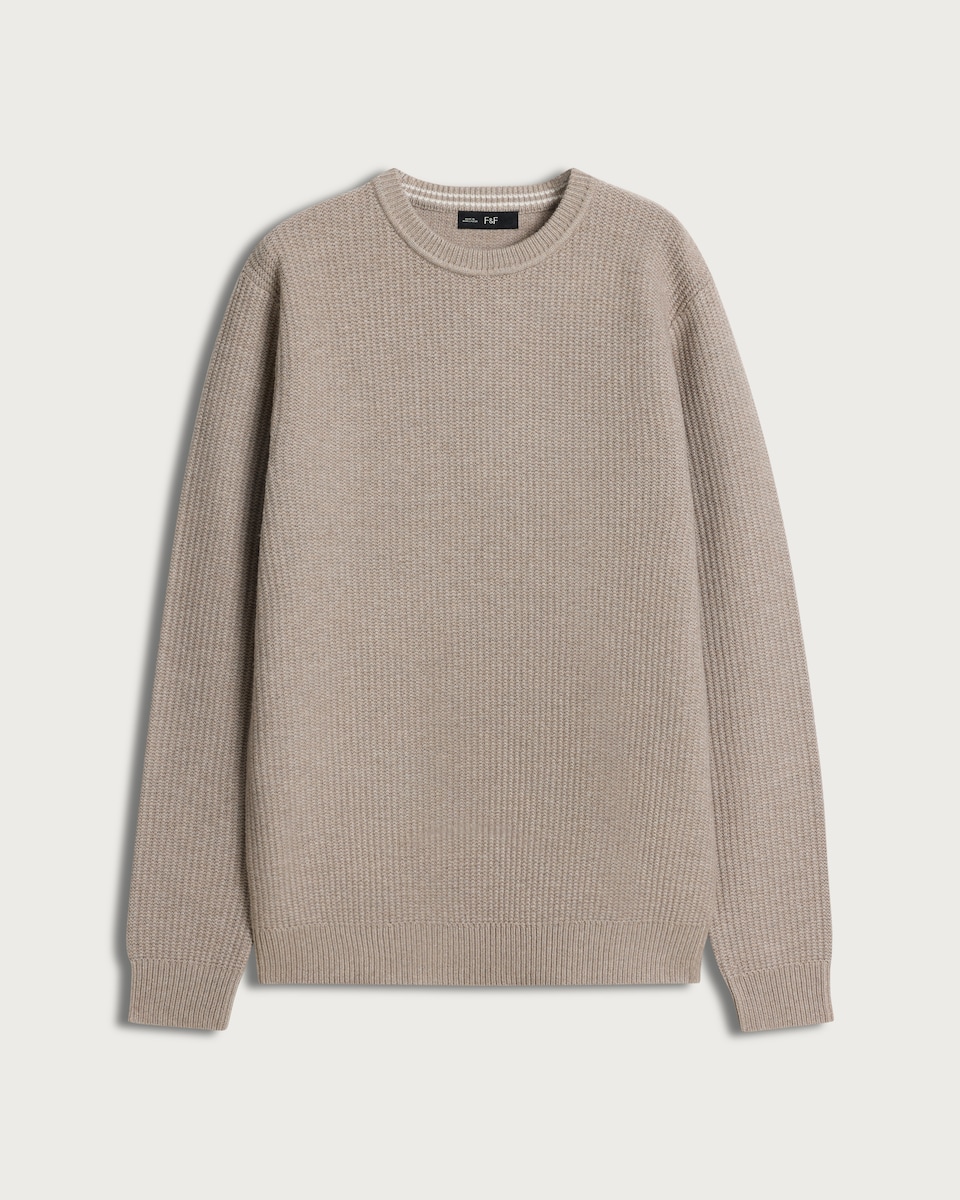 F&F Knitted Ribbed Crew Neck Jumper in Neutral