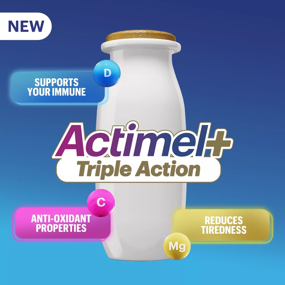 image 1 of Actimel+ Triple Action 100% Vitamin D Strawberry & Pomegranate Yoghurt Drink 8x100g