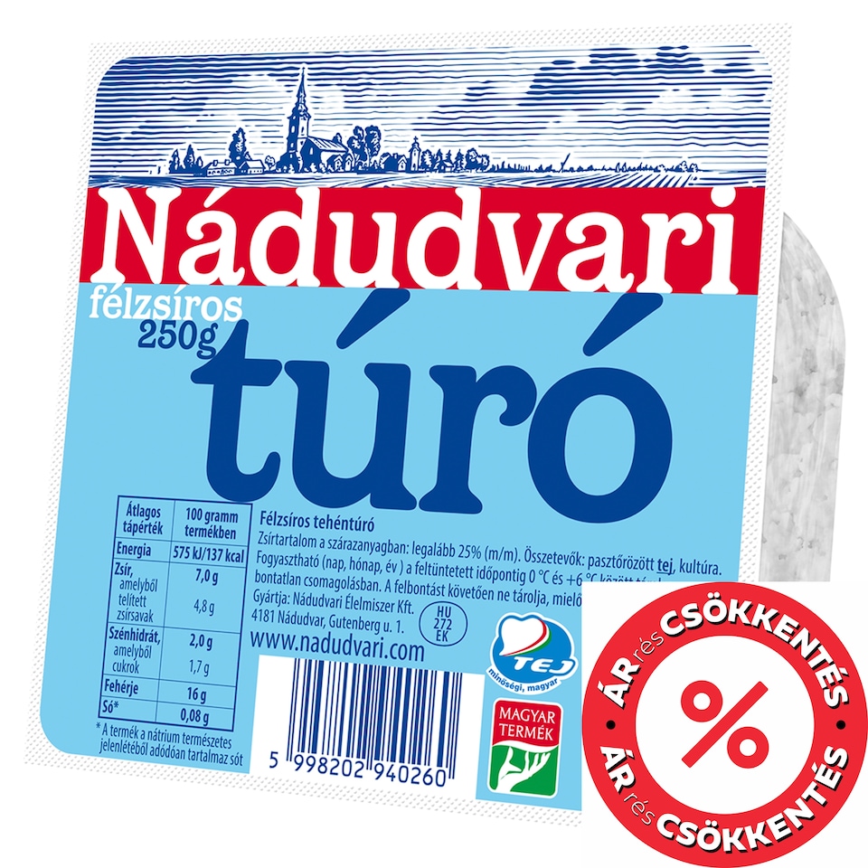 Nádudvari félzsíros túró 250 g