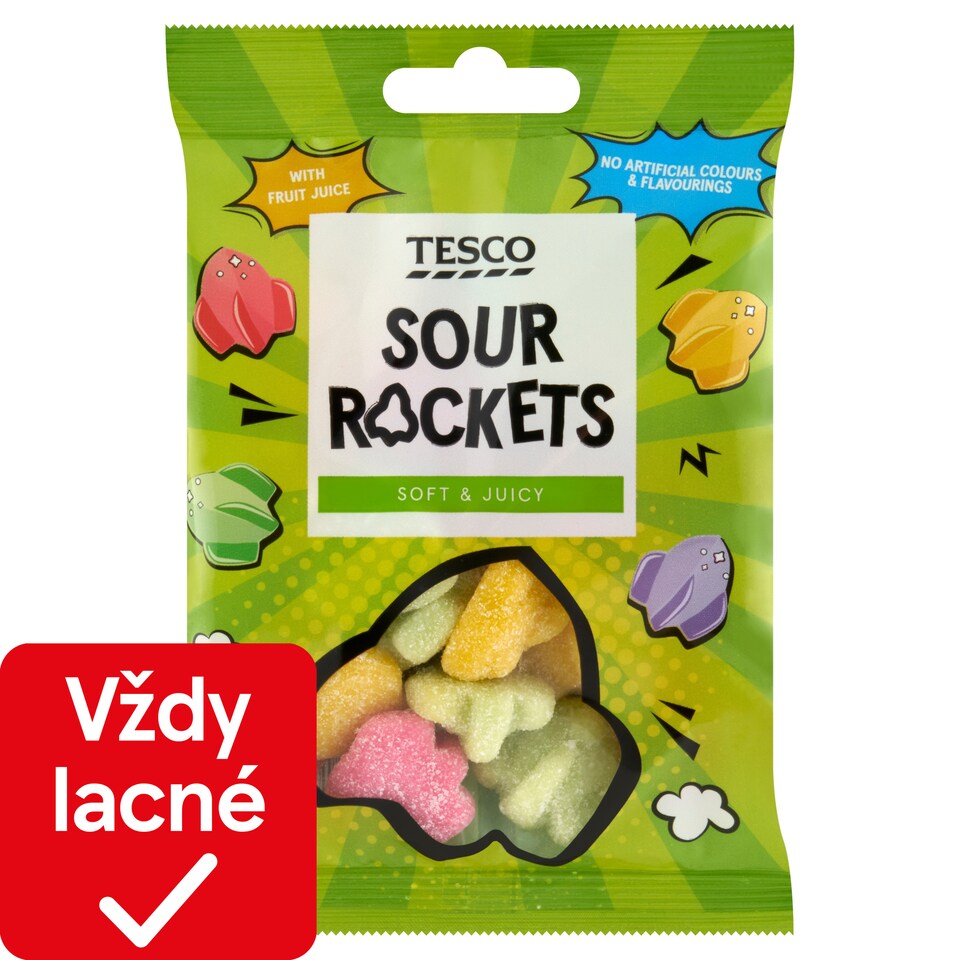 Tesco Želé cukríky s ovocnými príchuťami s kyslou cukrovou posýpkou 100 g