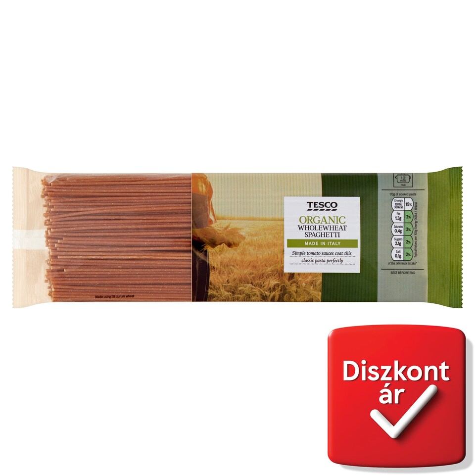 Tesco Spaghetti BIO teljes kiőrlésű durum száraztészta 500 g