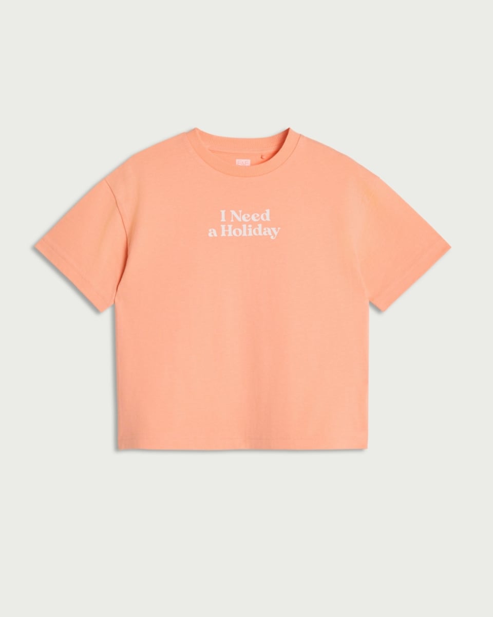 image 1 of F&F Boys Pure Cotton I Need a Holiday T-Shirt in Orange