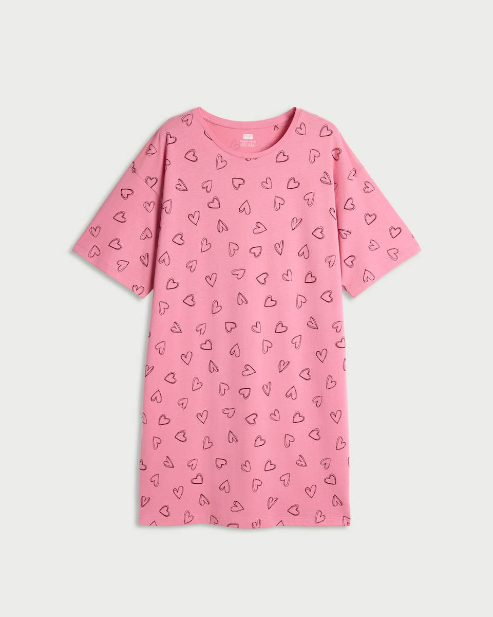image 1 of F&F Pure Cotton Heart Nightdress in Pink